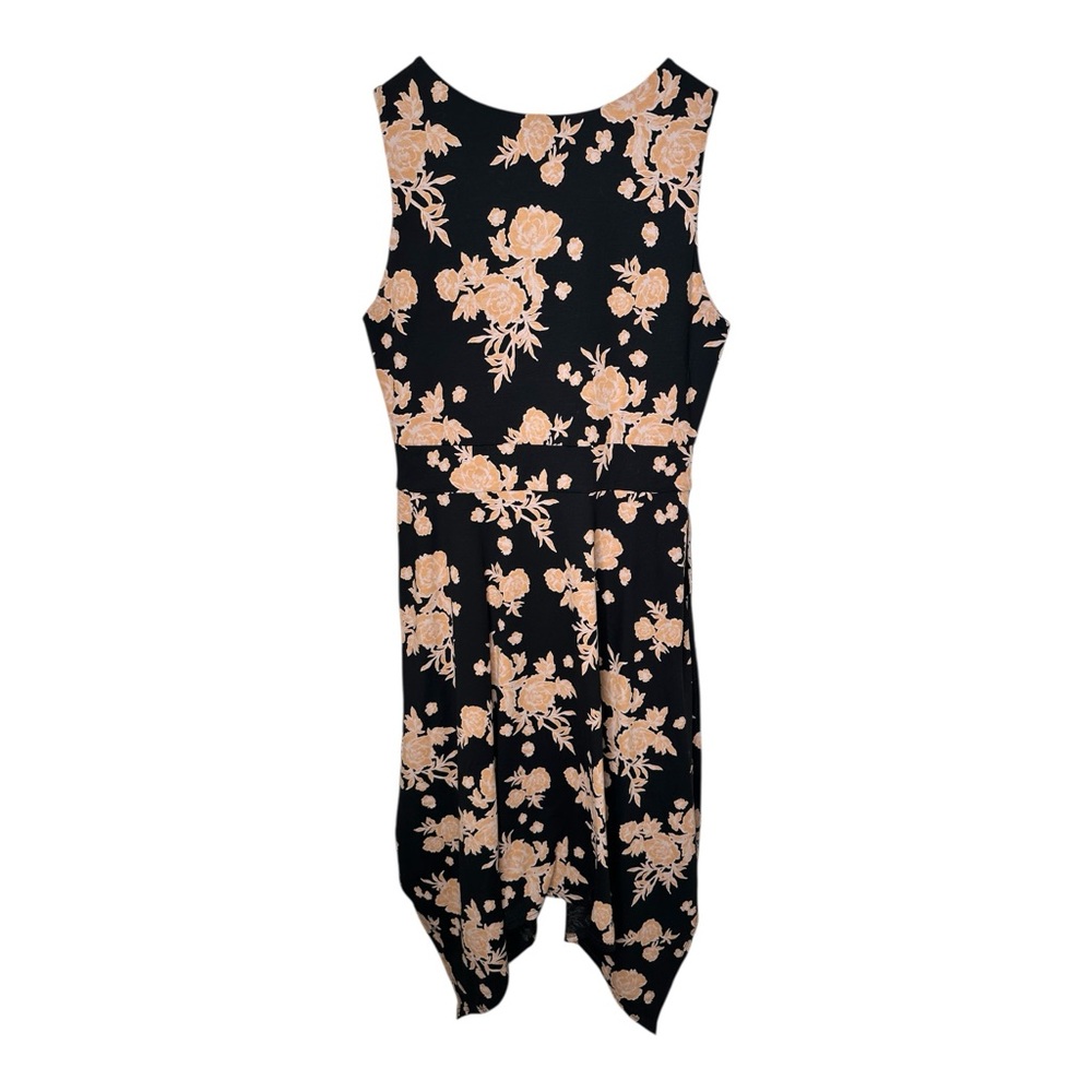 Pact Twilight Floral Fit & Flare Midi Dress Handkerchief Hem Size Large Black - Picture 8 of 10